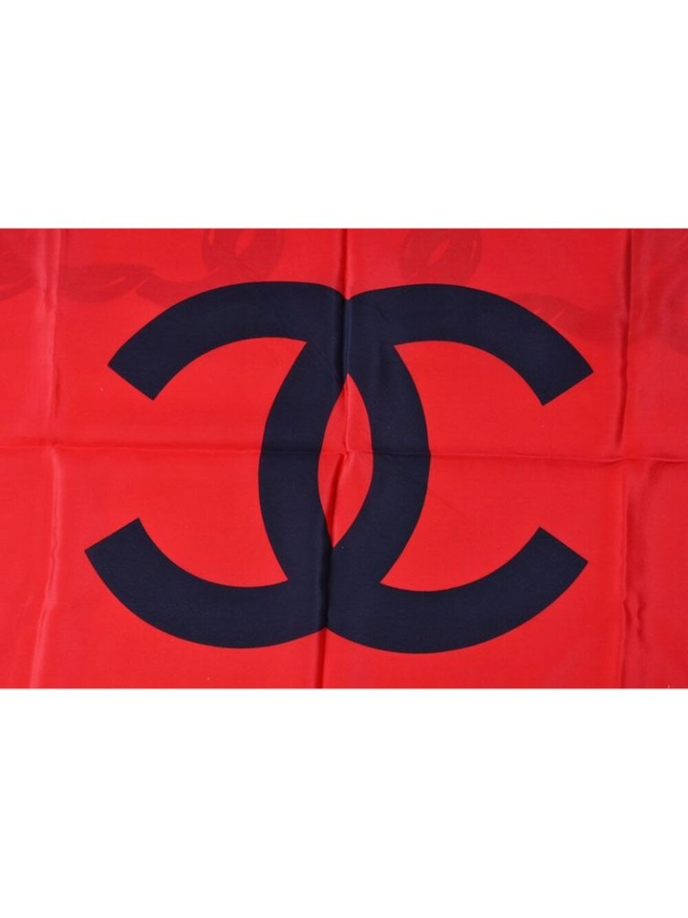 Chanel Scarf Shawl Vintage Coco Mark Chain Pattern Silk White Red - Picture 7 of 9
